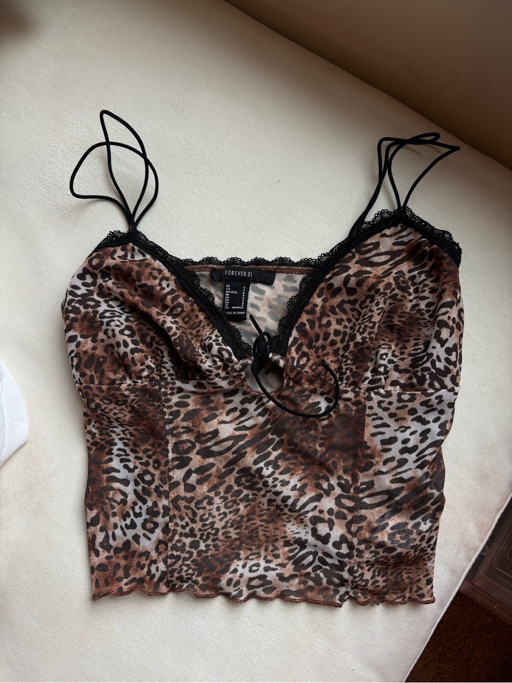 Forever 21 Brown Leopard Print Lace-Trim Cami